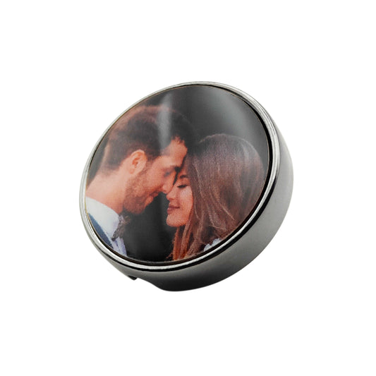 21mm button in carbon metal and black enamel, customizable